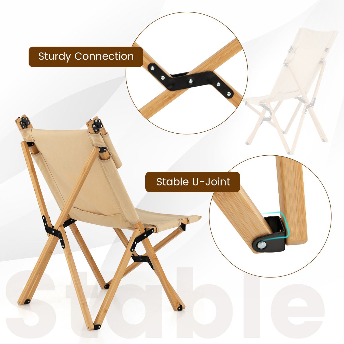 Chaise de camping pliable Coast - Bambou - Dossier réglable - Sac de transport inclus - Naturel