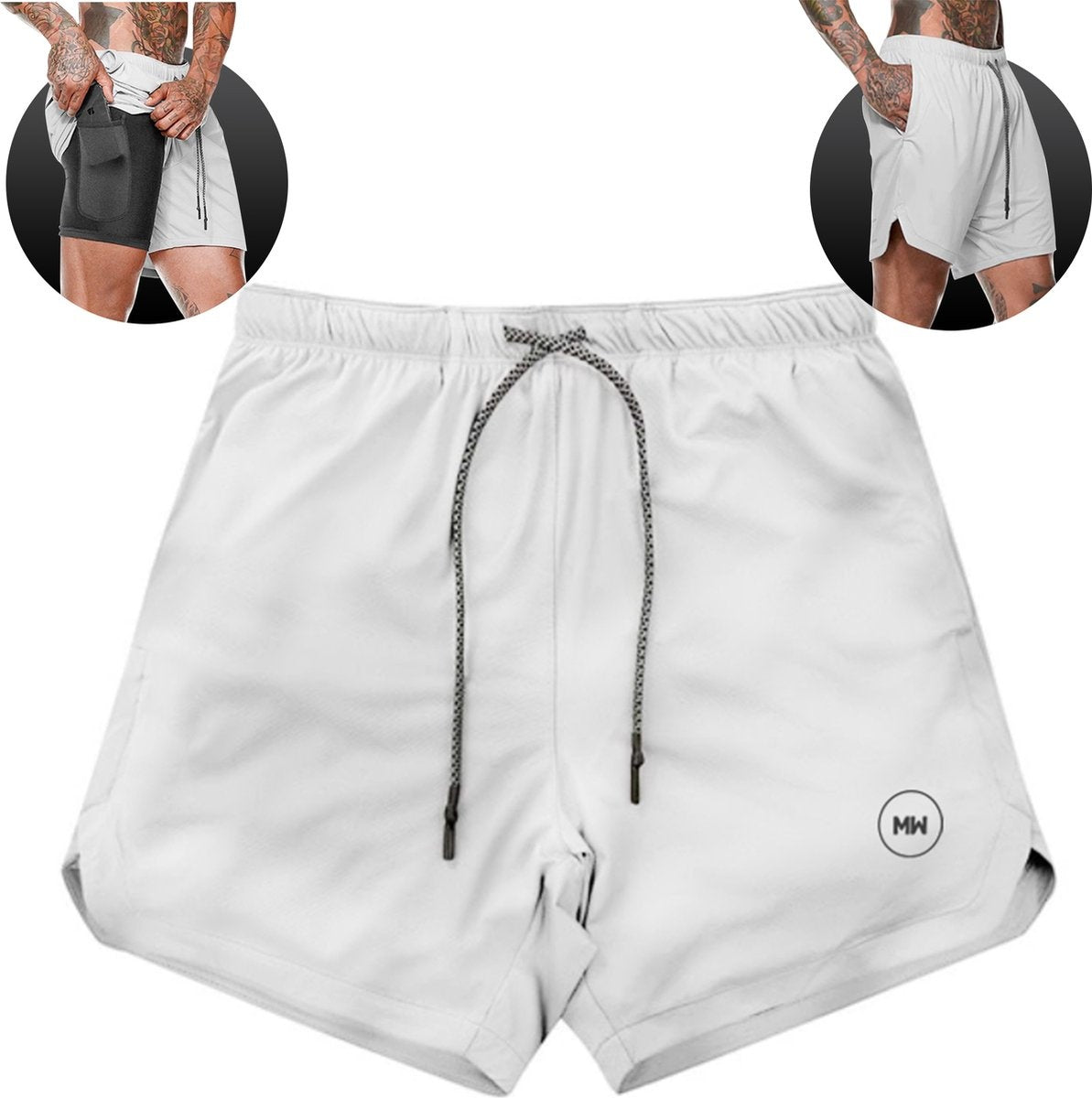 MW® - Pantalon de sport pour homme - Pantalon de fitness - Vêtements de sport - Short 2 en 1 - Pantalon de course à pied (Gris - S)