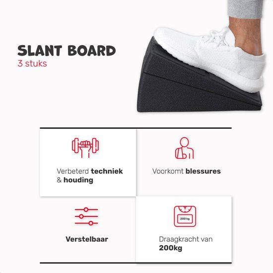 Slant Board - 3 Pieces - Bloc de squat - Antidérapant - Planche d'étirement - Planche d'inclinaison - Planche d'équilibre - Cale de squat