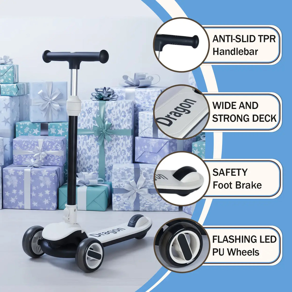 Trottinette Neuleb YFQ avec roues lumineuses - Plateforme extra-large - Noir