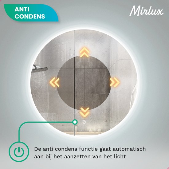 Mirlux Miroir de salle de bain - Rond 60 cm - Eclairage et chauffage LED - Miroir de douche anti-buée - Sans cadre