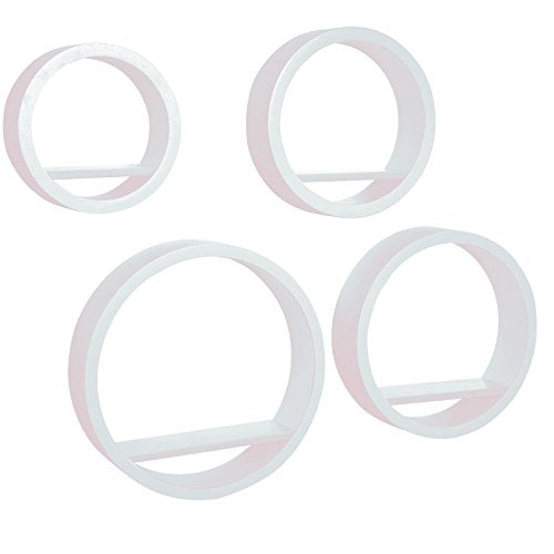 Woltu Ensemble de 4 étagères murales ovales suspendues - MDF blanc - 39,6 / 34,5 / 29,5 / 24,5 cm