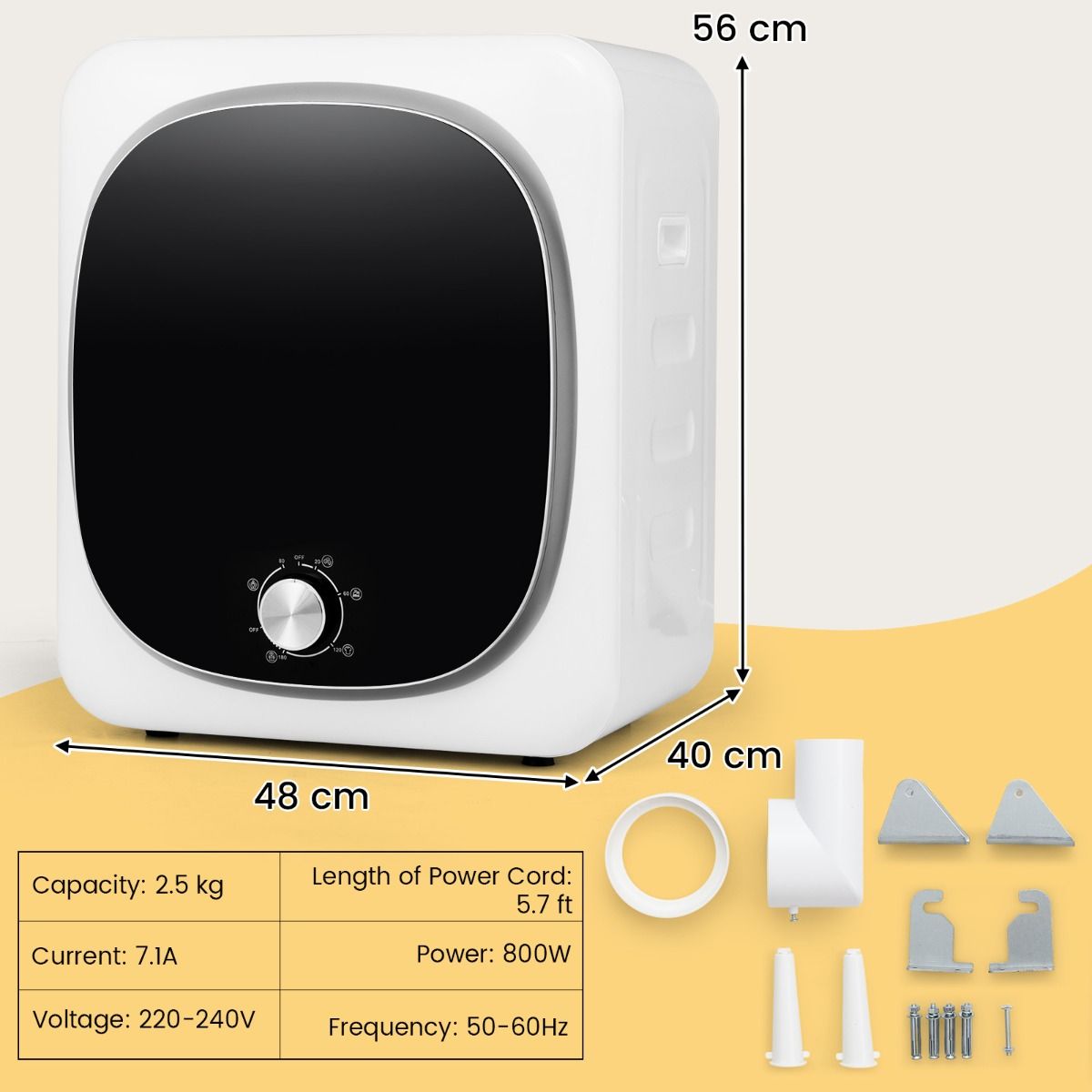 Mini-sèche-linge Coast - 5 programmes - protection contre la surchauffe - filtration multiple - blanc 48 x 40 x 56 cm