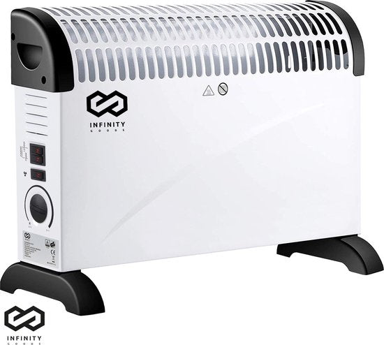 Infinity Goods Radiateur électrique - Fonction Turbo et ventilateur - 750 / 1500 / 2000W - Thermostat réglable - Radiateur - Protection contre la surchauffe - 35m² - Noir/Blanc