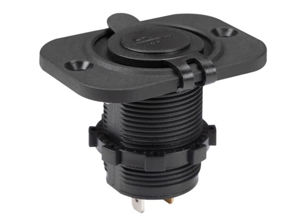 Chargeur USB - À encastrer - Double - 12-24 V - Résistant aux éclaboussures - Protection contre les courts-circuits - Noir