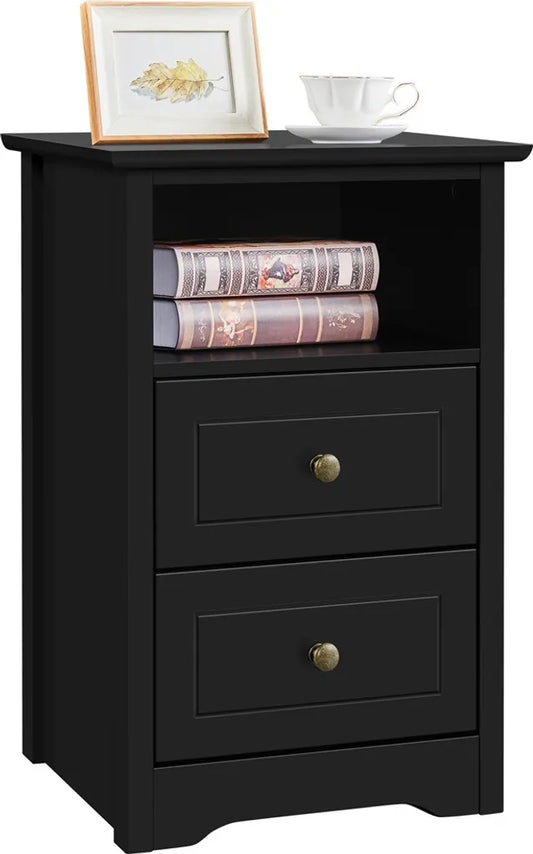 Table de chevet Yaheetech avec 2 tiroirs et un compartiment de rangement - Noir - 40 x 35 x 60 cm