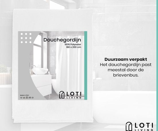 Loti Living Rideau de douche anti-moisissure - blanc - anneaux inclus - imperméable - polyester - rideau de douche 180x200 cm