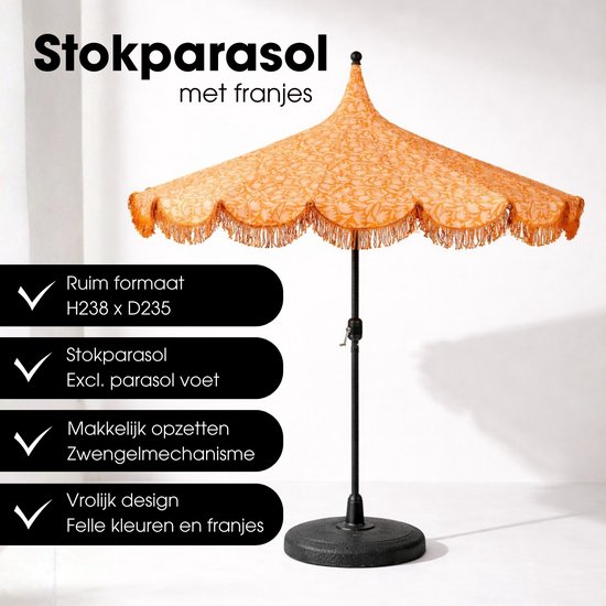 Mica Decorations Kelly Parasol avec sac de transport - Parasol à mât 238 x Ø235 cm - Parasol de jardin ou de balcon - Polyester, acier - Orange