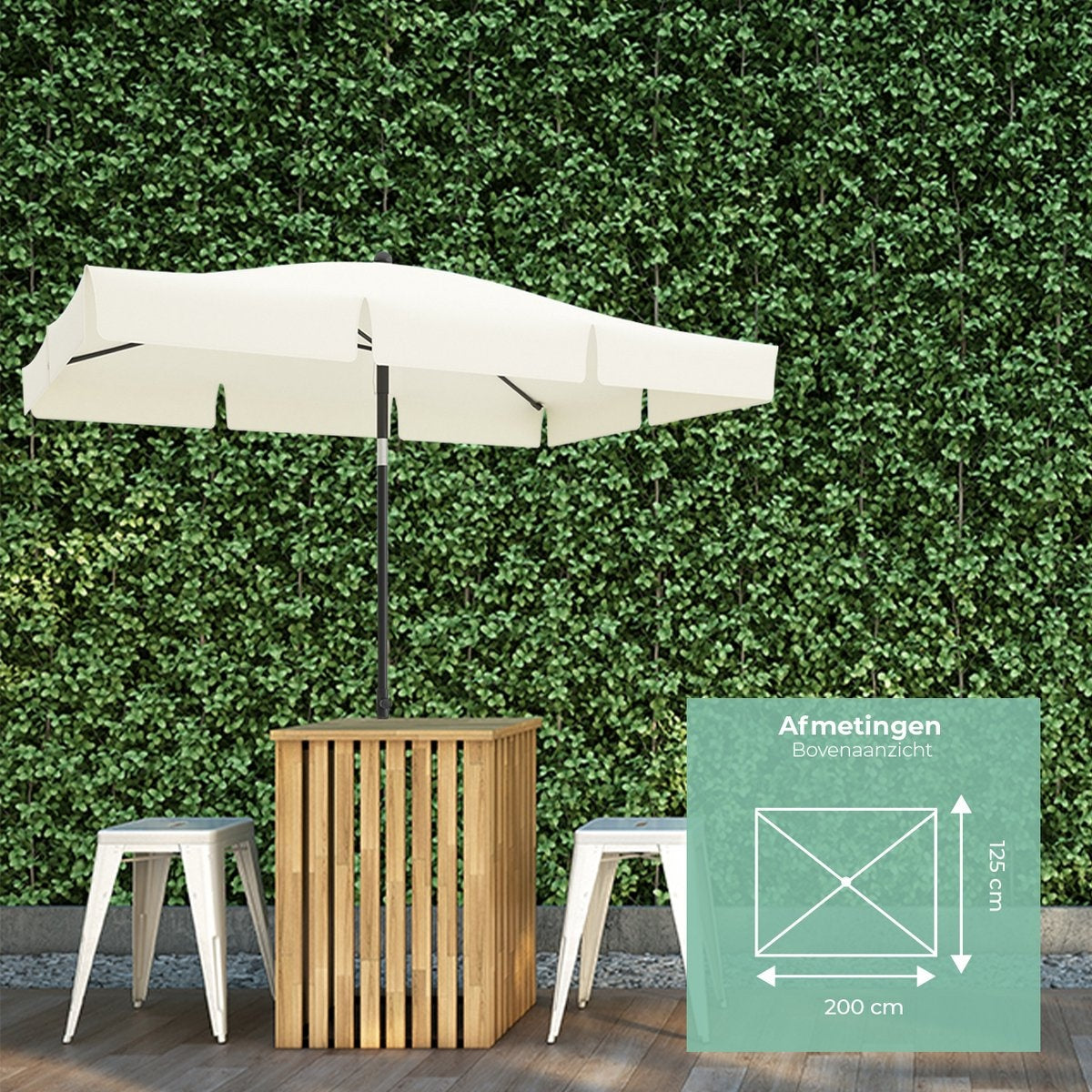 LifeGoods Parasol - 200x125cm - 30° inclinable - Imperméable - Avec housse - Couleur crème