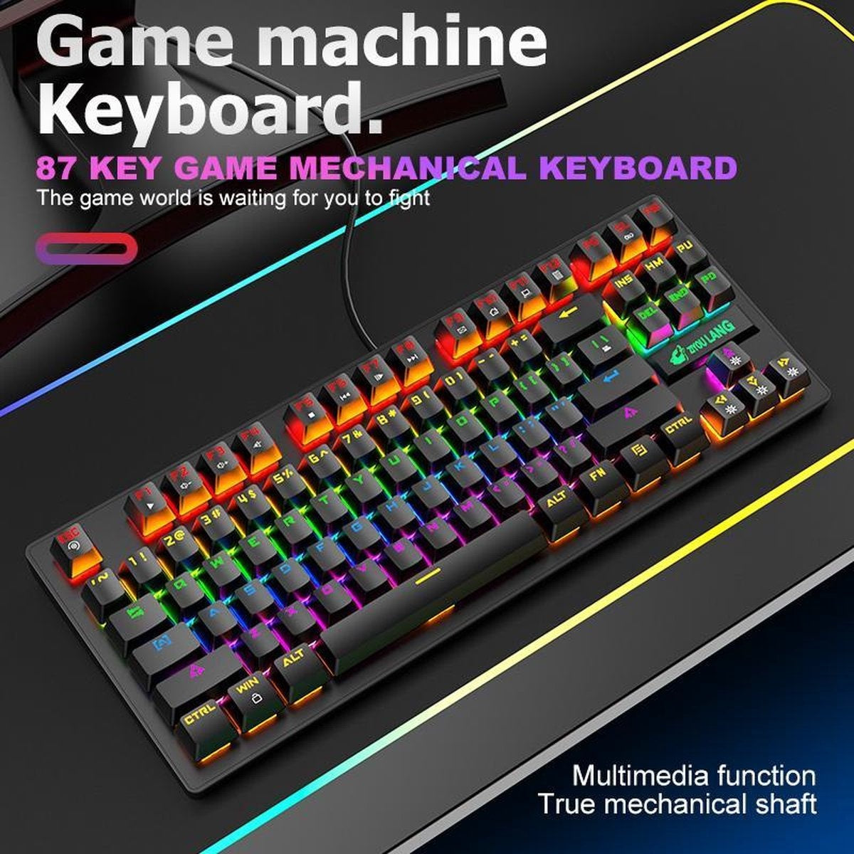 ZIYOULANG K2 RGB mechanical 87keys TKL gaming keyboard - Clavier de jeu Windows/Mac - interrupteur bleu - Clavier mécanique - Claviers de jeu anti-ghosting - Noir
