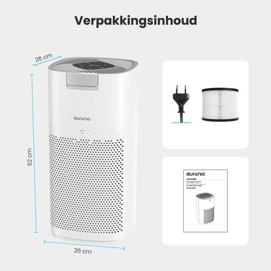 Auronic Air Purifier Ultra - Avec filtre HEPA 13 - 450 m³/h - 90 m² - Filtre à charbon - 3 étapes - Purificateur d'air - Blanc