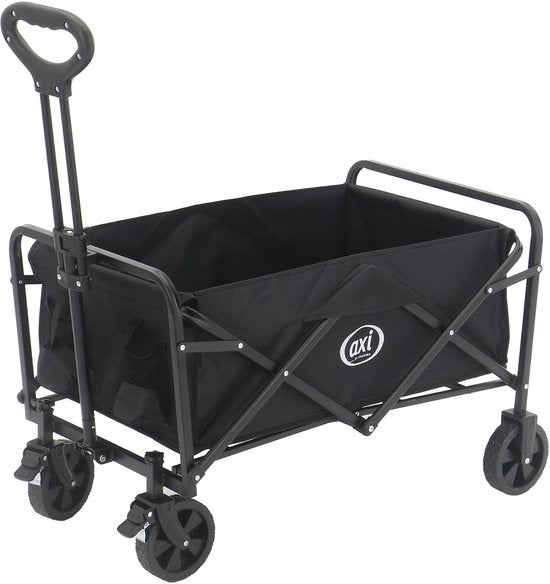 Chariot pliable AXI SB120 – Noir – Avec poignée de traction, freins et housse – Capacité de charge de 60 kg – Facile à transporter – Métal