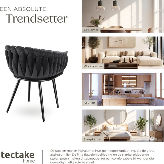 tectake® - Lot de 2 chaises de salle à manger en velours - Chaise baquet avec accoudoir en aspect bouton - Chaise de salle à manger - Chaise de salle à manger moderne pour salon et salle à manger - Chaise de cuisine - Chaise de coiffeuse - Chaise de chamb