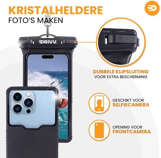Drivv. Étui étanche pour téléphone – Coque rigide – Résistant aux chutes et aux chocs – Double fermeture à clip – Jusqu'à 6,7 pouces – Étui sous-marin pour téléphone