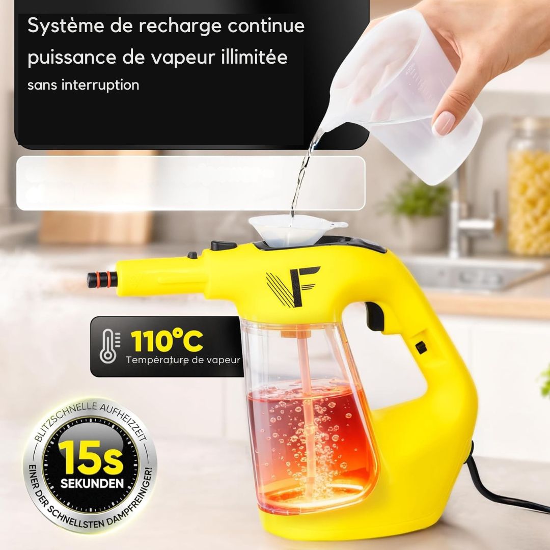 Nettoyeur vapeur portatif 1500 W - Neighbour's Friend 2-en-1 - 120 cm - 450 ml - 4 m Cordon - Jaune