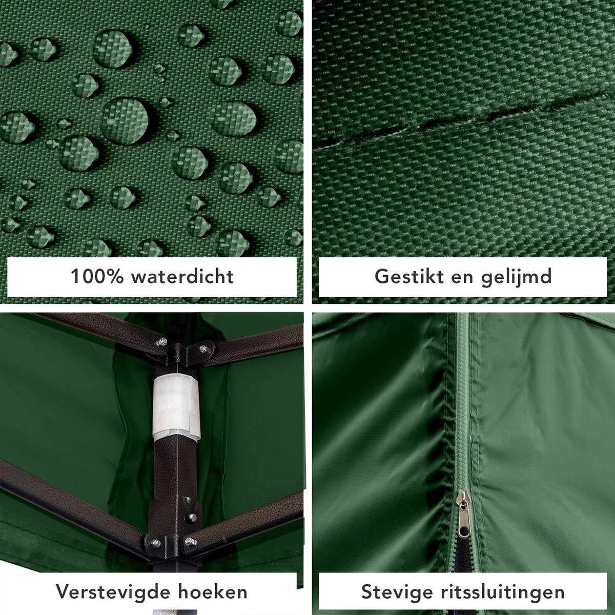 Chapiteau de jardin LifeGoods - 3x3 m - Pliable - Etanche - Parois - Sac de transport à roulettes - Vert foncé