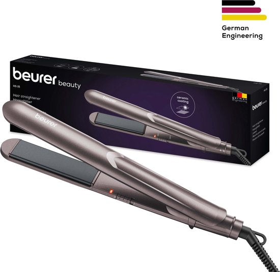 Fer à lisser Beurer HS 15 - Appareil de coiffure - Chauffage rapide - Revêtement en céramique - Charnière pivotante à 360° - Verrouillage des plaques - Garantie de 3 ans