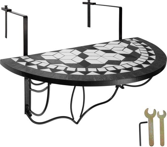 tectake - Table de balcon suspendue table mosaïque - pliable - noir/blanc - 402767