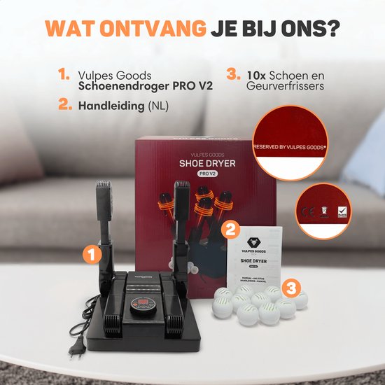 Vulpes Goods® Tech - Sèche-chaussures et rafraîchisseur de chaussures à l'ozone - Fonction ozone et séchage - Fonctions de séchage multiples - 10 rafraîchisseurs de chaussures inclus - Version PRO V2
