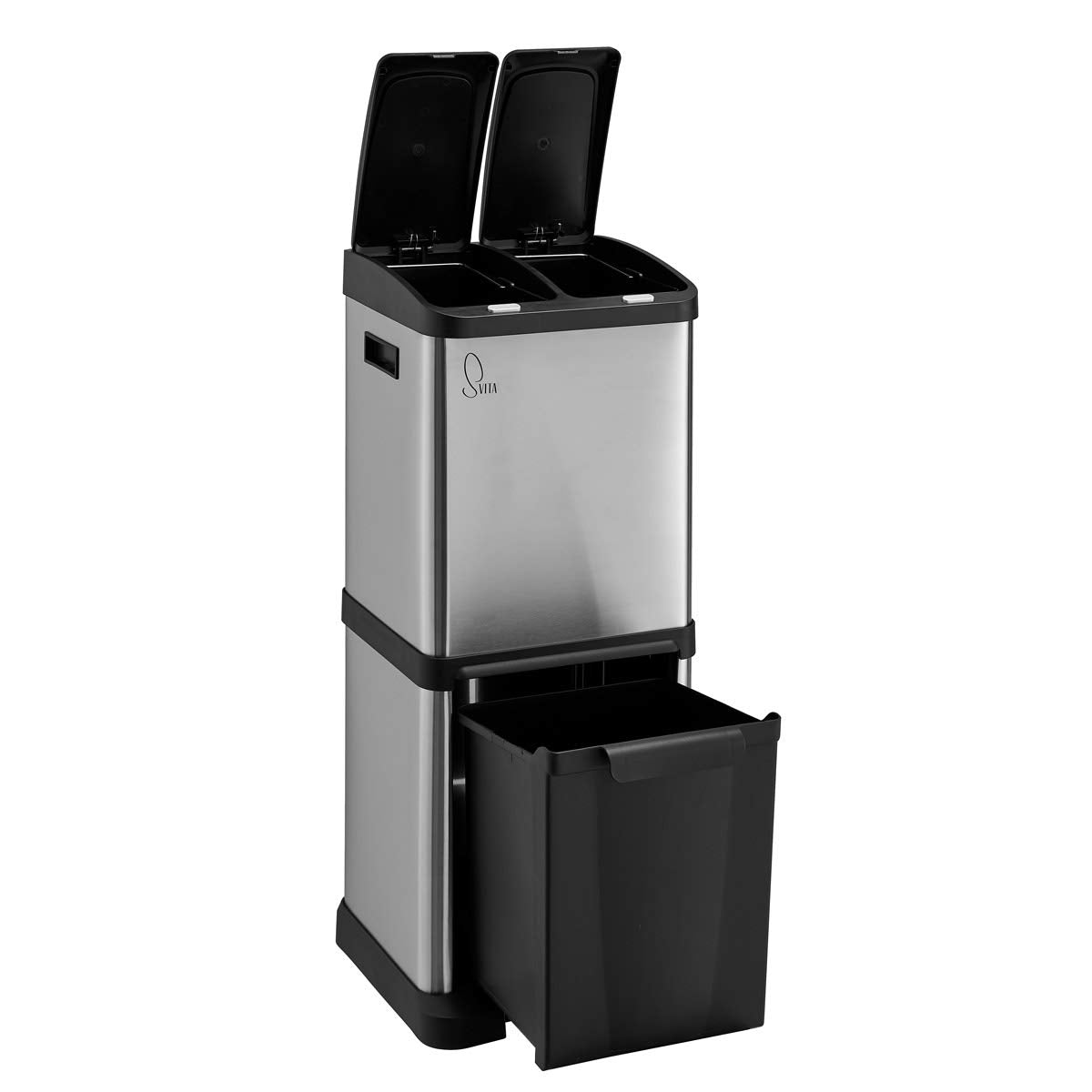 SVITA Poubelle à pédale en acier inoxydable avec séparation des déchets - 32 Litres (2x8L + 16L) - Argent - 77x33x33 cm