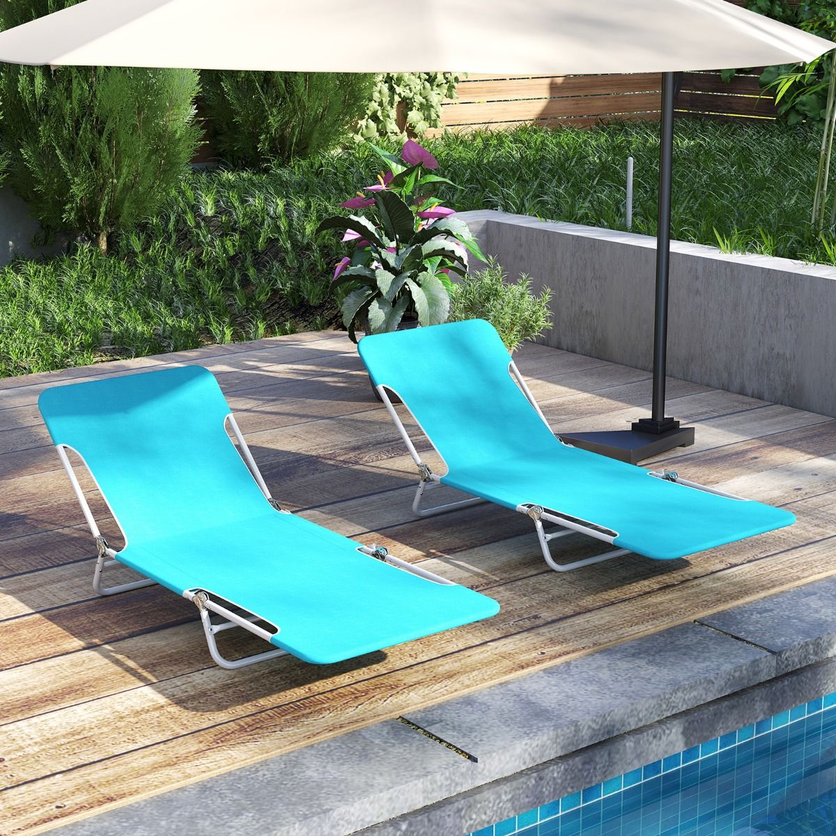Chaise longue pliable Coast en 2 parties - Réglable sur 5 positions - Bleu - 186 x 55 x 30 cm