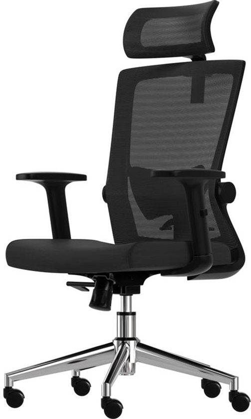 LifeGoods Ergonomic Office Chair - Chaise de bureau - Certifiée NEN et SGS - Adultes - Appui-tête - Noir/Chrome