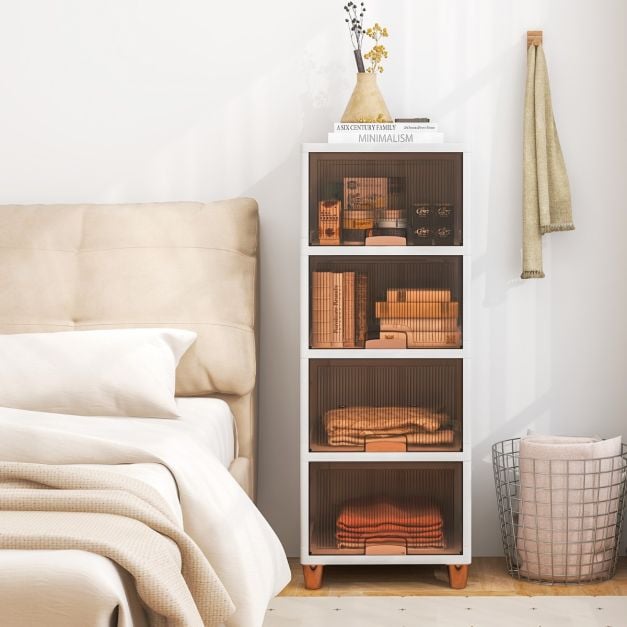 Boîtes de rangement empilables Coast avec portes – Lot de 4 pièces, 150 L – 45 x 38 x 117 cm – Blanc