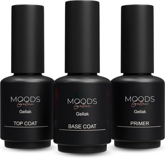 Moods Gellac Starter Pack - Primer - Base Coat - Top Coat - Gel Paint - LED Lamp Nail Polish - 7.3 ML