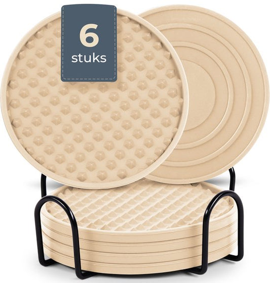 Sous-verres en silicone Castagnola – Sous-verres pour verres – Sous-verres design avec support – Lot de sous-verres – Antidérapants – Lot de 6 – Beige