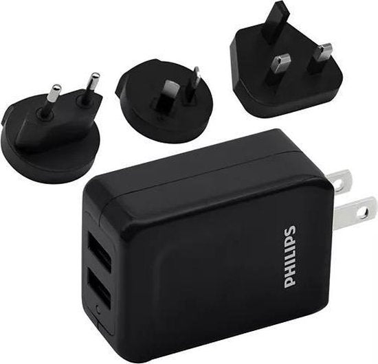 Chargeur de voyage Philips - DLP2610T/00 - 2x USB - 3 prises mondiales