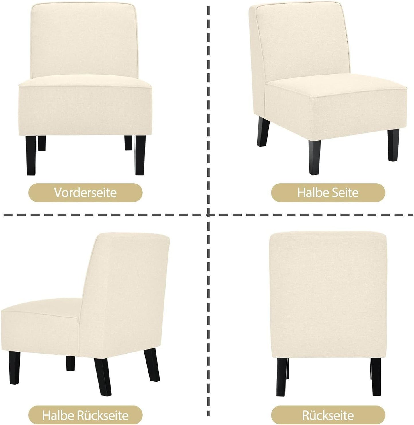 Chaise de salon rembourrée, chaise de salle à manger avec dossier et pieds en bois, 73x61x80 cm