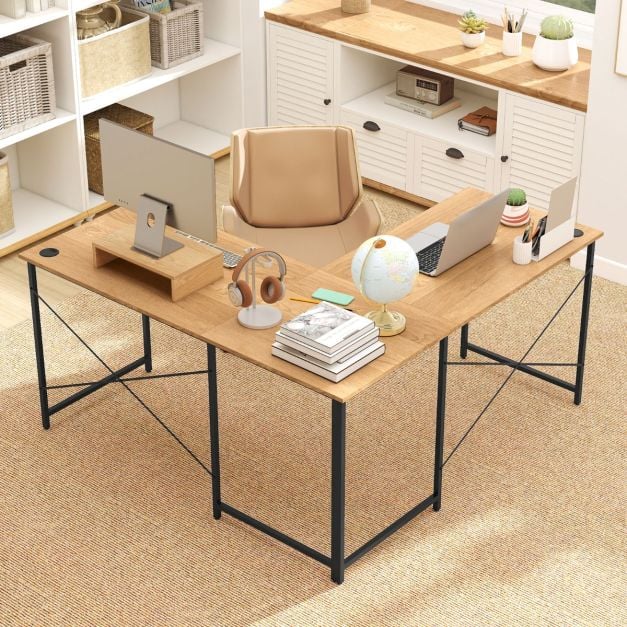 Bureau d'angle en L Coast – Extensible jusqu'à 240 cm – Support d'écran – Naturel