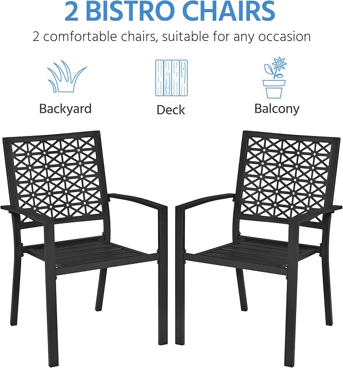Chaises de jardin Yaheetech - Lot de 2 - Empilables - Acier - Noir
