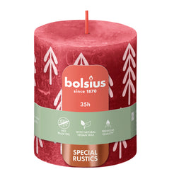 Bolsius - Bougie de Noël rustique Pilar - 80 x 68 mm - Rouge - 35 heures de combustion
