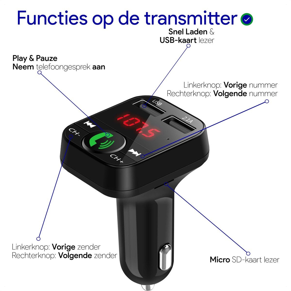 Émetteur FM Bluetooth - Récepteur Bluetooth embarqué - USB - Kit mains libres pour voiture