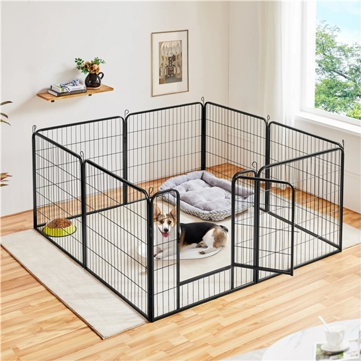 Enclos pliable pour chiens et chiots Yaheetech, 8 éléments, avec porte et piquets de fixation, hauteur 80 cm – Noir – Métal
