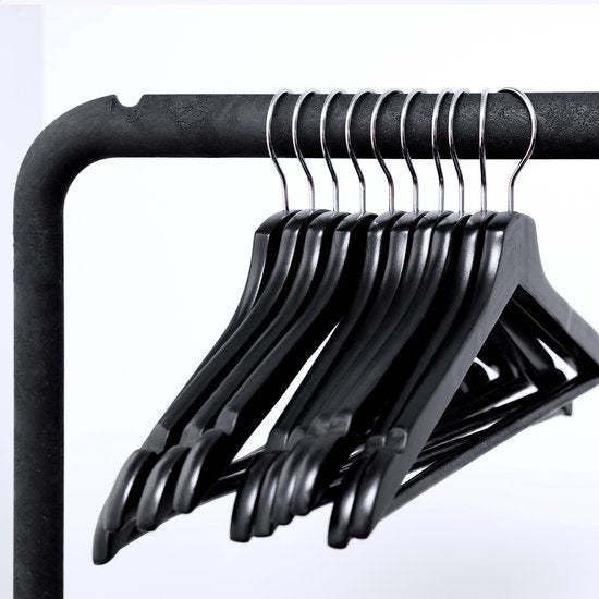 LifeGoods Cintres - Avec barre de pantalon - Bois dur - Noir - 30 pièces