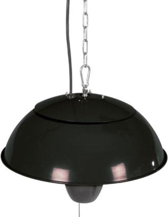 Perel Chauffage de terrasse, 1500 W, halogène, montage au plafond, avec interrupteur à tirette, chaîne, 1 niveau de chaleur, résistant aux éclaboussures, métal, noir