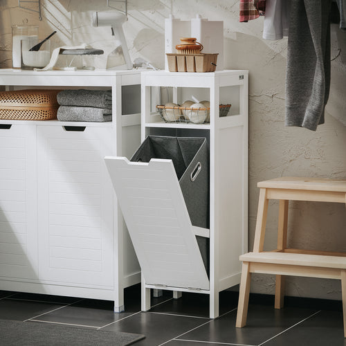 SoBuy Meuble de salle de bain avec 1 tiroir - Incluant 1 panier à linge amovible - 30 x 30 x 90 cm - Max. 15KG - Blanc