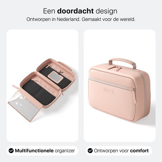 Trousse de toilette ONYX rose - Trousse à maquillage - Rangement pour cosmétiques - Organisation astucieuse - Miroir de maquillage - À suspendre - Pour femmes et hommes - Taille : M