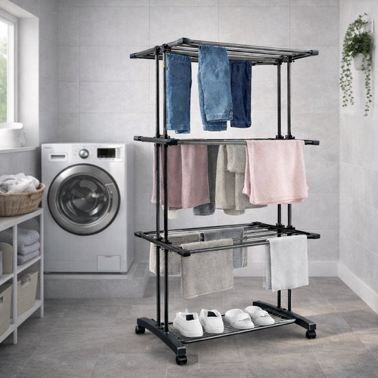 Vonia Tour de séchage - Portoir à vêtements - Portoir à linge - 3 couches - Pliable - 72x50x172 cm - Gris foncé