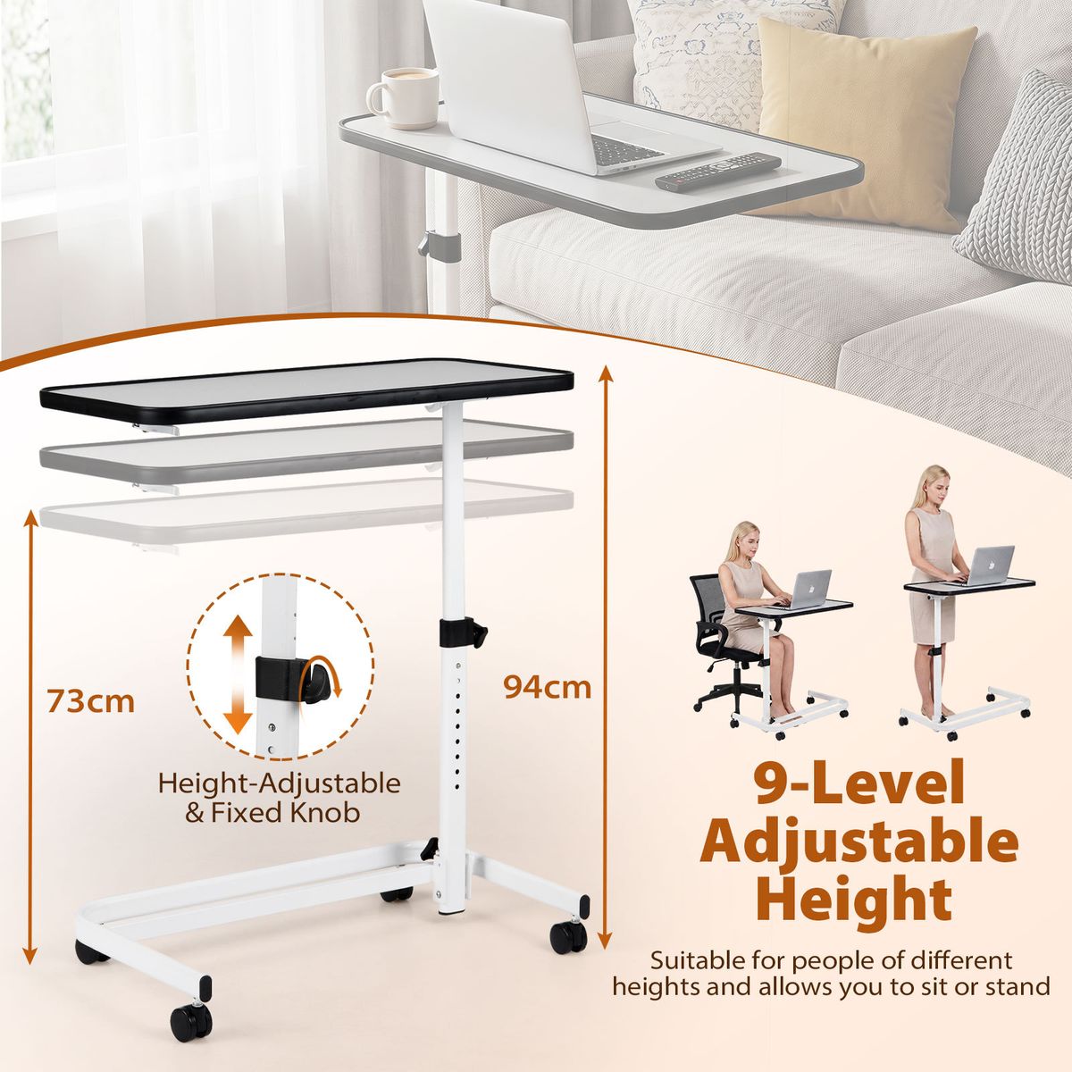 Table de lit mobile Coast - hauteur réglable - plateau inclinable - blanc