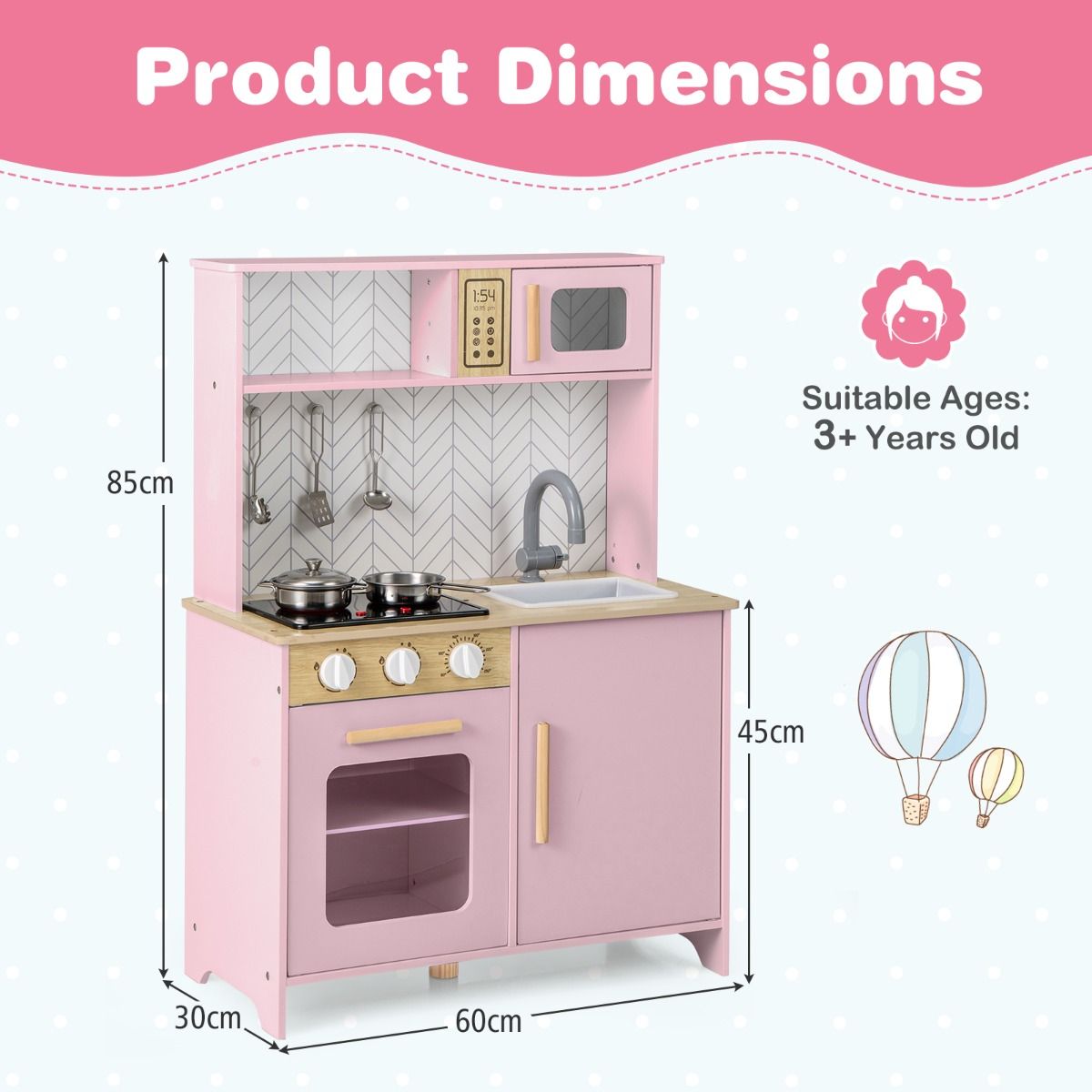 Cuisine jouet en bois Coast pour enfants - lumières et sons - micro-ondes et four - rose