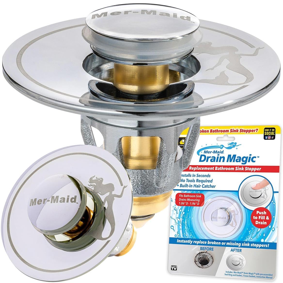 Bouchon de siphon Mer-Maid Drain Magic - Chrome/Laiton