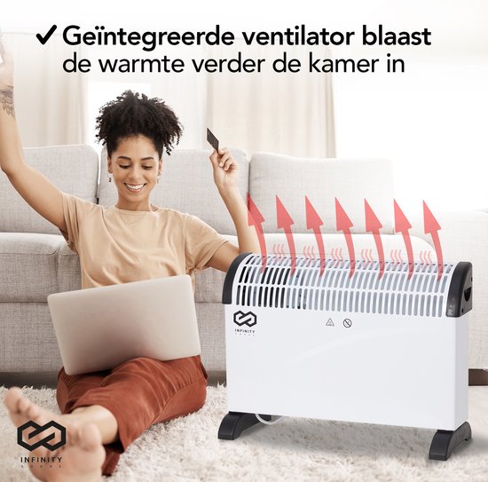 Infinity Goods Radiateur électrique - Fonction Turbo et ventilateur - 750 / 1500 / 2000W - Thermostat réglable - Radiateur - Protection contre la surchauffe - 35m² - Noir/Blanc