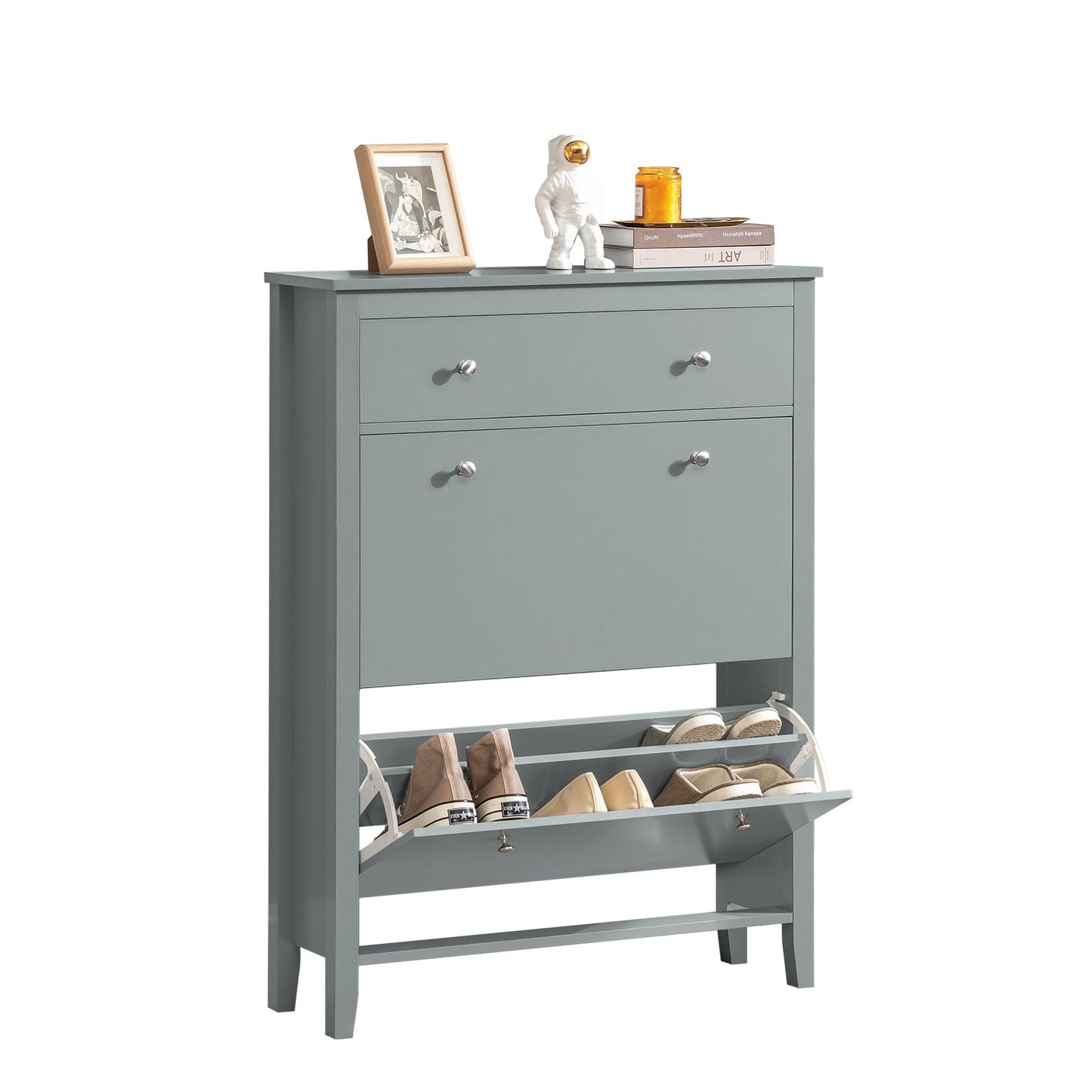 SoBuy - Meuble à chaussures avec 2 abattants et 1 tiroir - 80 x 25 x 108 cm - Gris