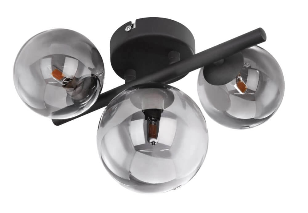 Plafonnier Globo Riha - Noir avec verre fumé - 20,8 x 28,3 cm