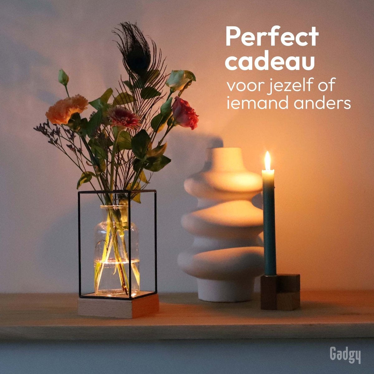 Gadgy Vase avec éclairage LED - Vase lampe - Vase en verre avec lampe - Cadeau de fête des mères - Hydroponique - Fonctionne avec des piles - Lampe de table - Ø11cm