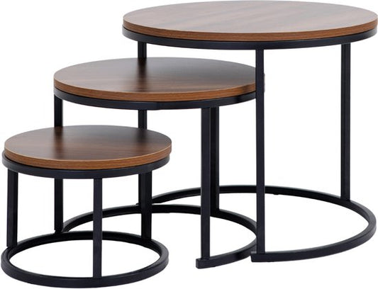 Bayt Table basse - Set de table basse - Table de salon ronde - Set 3 pièces - Table d'appoint - Table basse - Bois - Marron