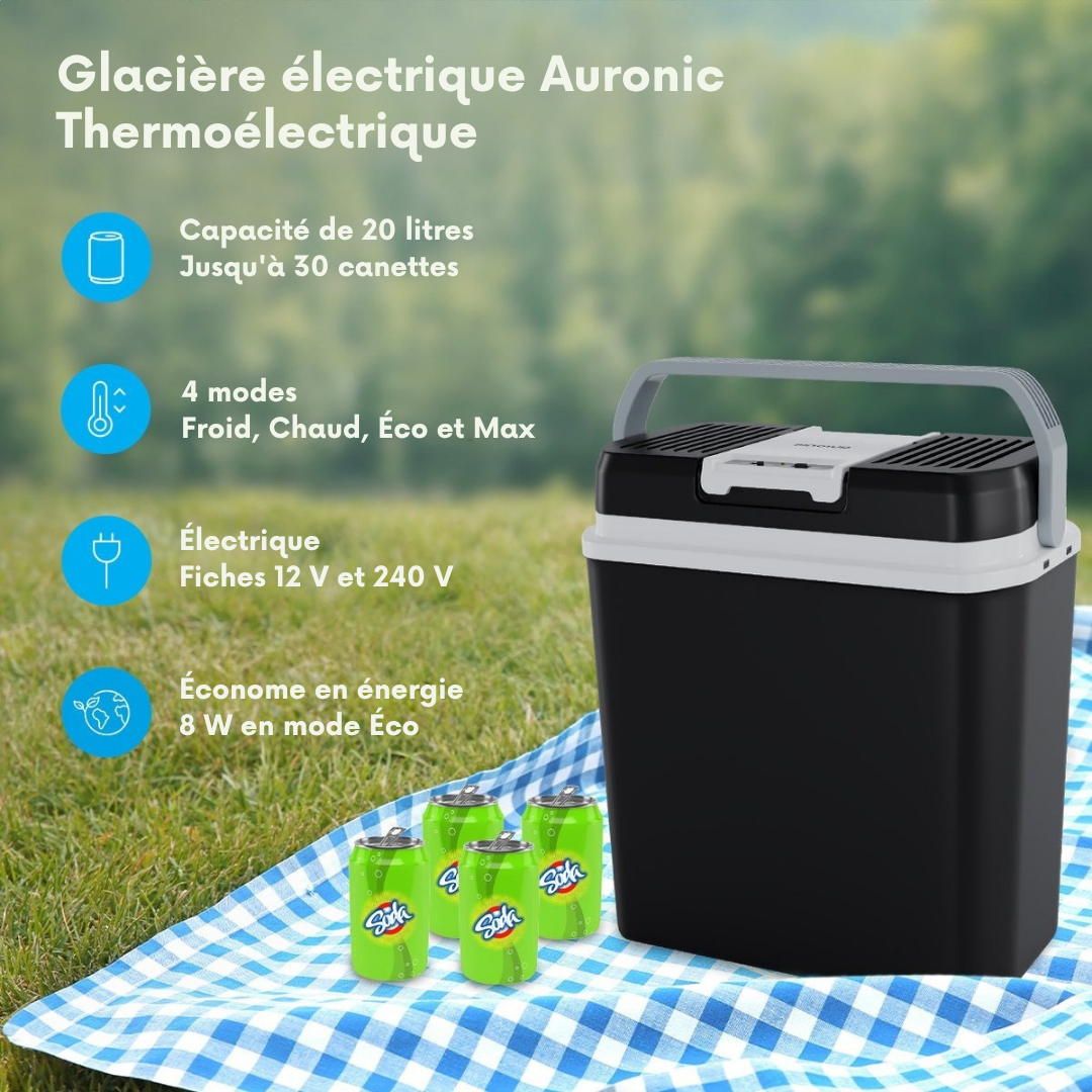 Glacière électrique Auronic - 20L - 12V et 240V - Chaud/ Froid - Noir